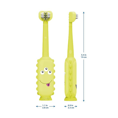 Dr. Brown's ToothScrubber Toddler Toothbrush, Triple-Sided Training Toothbrush with Suction Cup Base, Green Monster, Baby Oral Care, Ages 1-4 Years