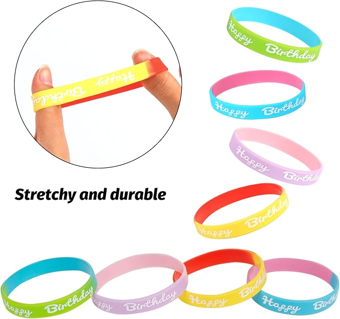 FOIMAS 24pcs Birthday Rubber Bracelet,Colored Happy Birthday Silicone Wristband for Kids Students Birthday Classroom Party Favor