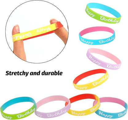 FOIMAS 24pcs Birthday Rubber Bracelet,Colored Happy Birthday Silicone Wristband for Kids Students Birthday Classroom Party Favor
