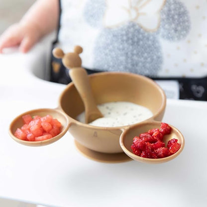 Bumkins Disney Baby Bowl, Silicone Feeding Set with Suction for Baby and Toddler, Includes Spoon, First Feeding Set, Essentials for Baby Led Weaning for Babies Eating 4 Months Up, Minnie Mouse Gold
