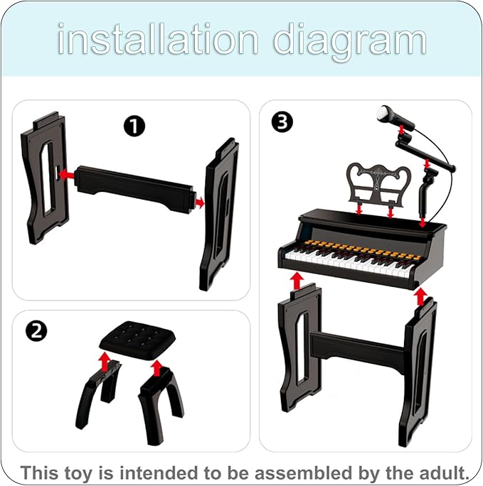 Piano Keyboard for Kids 3-6 - 37 Keys Electric Musical Keyboard with Microphone, Stand & Stool, Kids Learning Piano Toys for Beginners 3 4 5 6 Years Old Girls Boys Birthday Gift