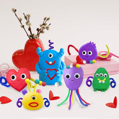 DEKWELL 24 Packs Valentines Day Cards for Kids Classroom with DIY Air Dry Clay Kit,Valentines Day Gifts for Kids School Valentine Exchange Presents Party Favors