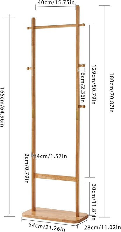 Coat Rack Freestanding, Coat Tree with 2 Main Rods and Stable Design, Clothes Racks for Hanging Coats Clothes Suits Jacket, Easy to Assemble and Very Sturdy, Natural Wood Color USYD-202