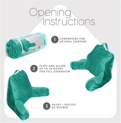 Milliard Reading Pillow with Shredded Memory Foam, Large Adult Backrest with Arms, Back Support for Sitting Up in Bed with Washable Cover (Sit up Pillow) Teal