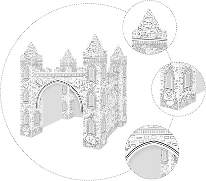 1 Set Colorizing 3D Castle Paper Fairy Tale Castle Paintable Cardboard Castle Kids Art Craft Supplies for Indoor Outdoor Fun