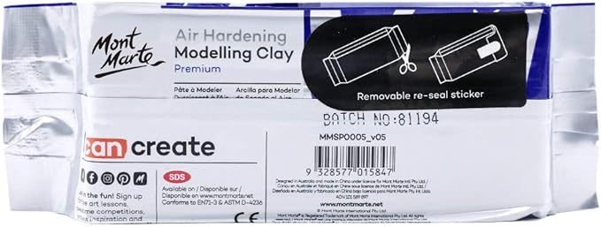 Mont Marte White Air Hardening Modeling Clay, 500g (1.1lb). Dries in Approximately 24 Hours. Suitable for Sculptors and Modelers of All Skill Levels.