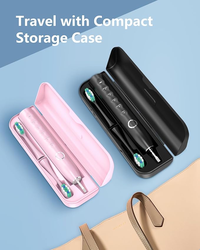 Rtauys Electric Toothbrush for Adults and Kids, Wireless Rechargeable Tooth Brush with 8 Replacement Heads, One Charge for 120 Days, 5 Modes Toothbrush with Travel Case, Black