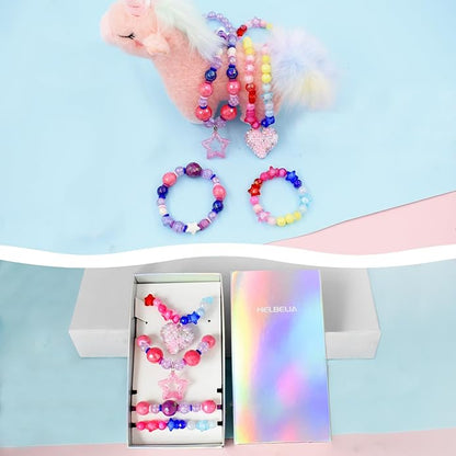 Kids Jewelry for Girls, Toddler Jewelry, 2 Sets Girls Jewelry Beaded Necklace and Beads Bracelet for Little Girls Kids Toddler, Little Girls Jewelry Set, Favors Bags for Girls