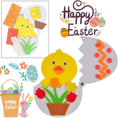 BigOtters Easter Craft Kits, 6PCS DIY Sets Including Hatching Chick Bunny Egg Easter Basket Craft Stick Sign Bunny Wreath and Rabbit Glasses for Kids Favor Classroom Daycare Homeschool Art Decor