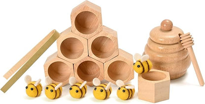 Sorting Stacking Wooden Toys for Toddlers, Montessori Toys for Toddlers, Sensory Bin Tool Toys, Wood Bee Hive, Fine Motor Skill Tactile Toys, Early Learning Educational Gift for Kids
