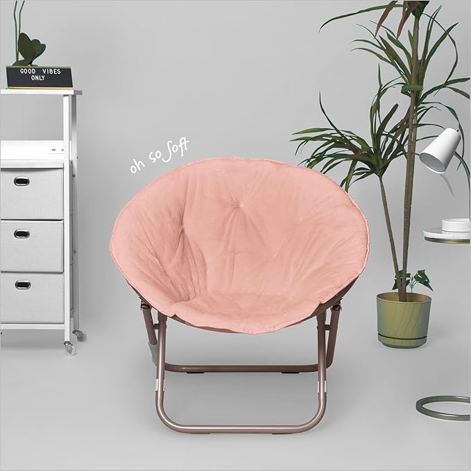 Urban Lifestyle Faux Fur Saucer Chair with Metal Frame, One Size, Blush