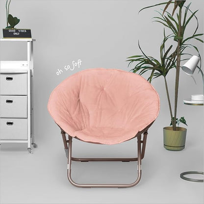 Urban Lifestyle Faux Fur Saucer Chair with Metal Frame, One Size, Blush