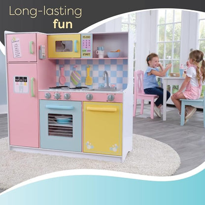 KidKraft Wooden Large Pastel Play Kitchen with Turning Knobs, See-Through Doors and Play Phone Gift for Ages 3+