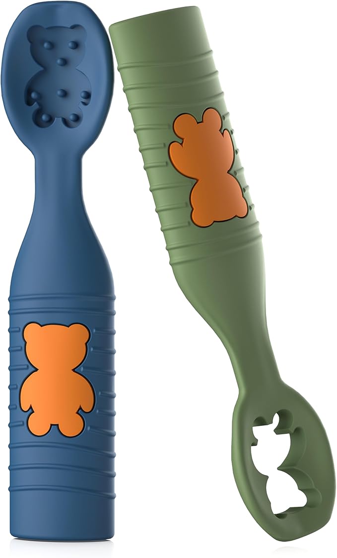 2 Pack Baby Spoons, First Stage Spoons, Food Grade Silicone, 6+ Months, Teething for Self Feeding, Toddler Utensils for Baby Led Weaning, BPA Free