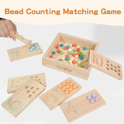Montessori Counting Toys for Toddlers | 3 in 1 Wooden Peg Board and Montessori Counting Beads Math Toys for Kids Age 3 4 5 | Toddler Wooden Number Learning Montessori Toys