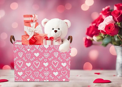 NTAOHAMPER Rectangular Storage Basket Empty,Collapsible Gift Basket with Handles,Heart Print Basket, Books Box,Room Decor(Lovely Heart)