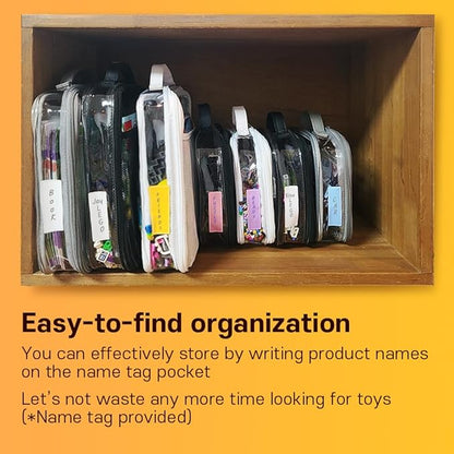 holay 4 Packs PVC Zippered Blocks Set, Toy, Clay, Board game Storage Organizer Case (Name Tag, Manual Pocket) (Gray, Small)