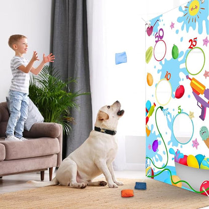 Summer Pool Toss Game Banner with 3 Bean Bags Outdoor Sport Activity for Kids 4 Score Holes Splash Water Ball Banner Birthday Party Decoration Supplies for Kids Adults, Blue