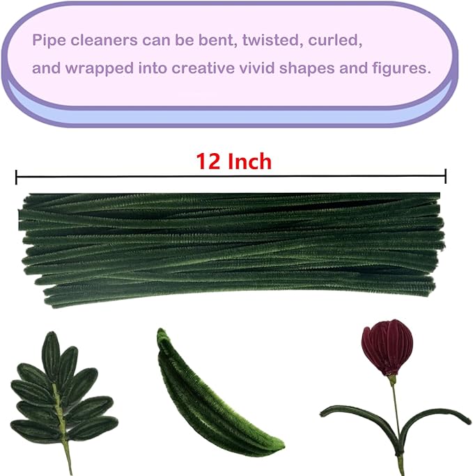 Cldamecy 100 pcs Moss Green Pipe Cleaners with 20 pcs Googly Eyes,Chenille Stems for Craft Project,Craft Pipe Cleaners for DIY Projects,Arts and Holiday Decoration