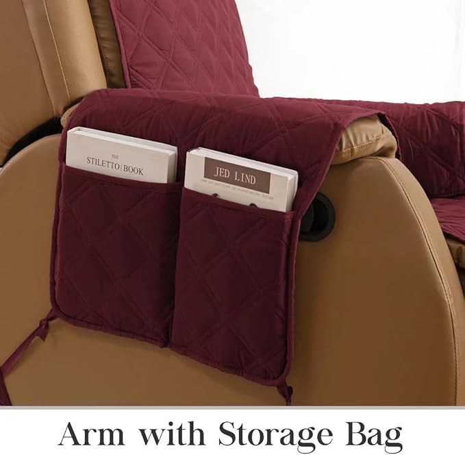 TOMORO Non-Slip Oversized Recliner Cover, 100% Waterproof Quilted Recliner Chair Slipcover Furniture Protector with Pockets, Washable Couch Cover with Elastic Straps for Kids and Pets