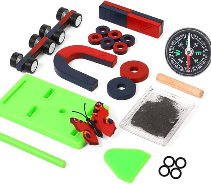 Labs Junior Science Magnetism Set for Experiment Education, Science Experiment Tool Physics Educational Toys for Kids Teen Including Bar/Horseshoe/Ring Magnets/Compass