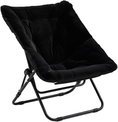Comfy Saucer Chair, Soft Faux Fur Oversized Folding Chair, Flexible Lounge Lazy Chair for Kids Girls Teens Adults, Moon Chair for Dorm Rooms, Bedroom, Living Room