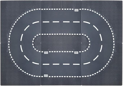 Classic City Street Baseplates 10” x 10” Building Brick Block Highway Race Track Base Plate Toy Kit, Compatible with Lego, 2 Straight + 4 Curved Road Baseplates