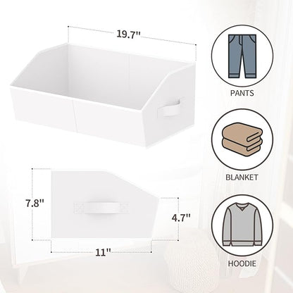Homsorout Storage Bins for Shelves - Large Trapezoid Closet Shelf Organizer, Fabric Organization Bins with Handles, Storage Baskets for Clothes, Towel, Purse, 6 Pack, White