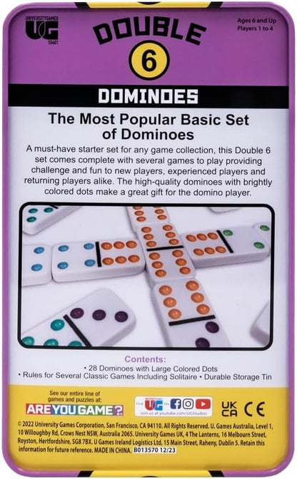 Front Porch Classics | Double 6 Travel Tin Domino Set from, for 1 to 4 Players Ages 6 and up