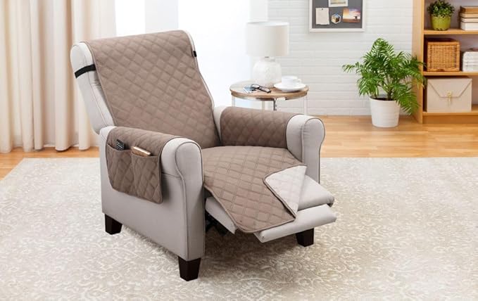 XL Recliner/Chair Cover - Shield & Protects from Pets, Kids, Stains - Reversible, Easy Wash & Dry - Taupe & Beige - 70”W x 80”L