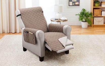 XL Recliner/Chair Cover - Shield & Protects from Pets, Kids, Stains - Reversible, Easy Wash & Dry - Taupe & Beige - 70”W x 80”L