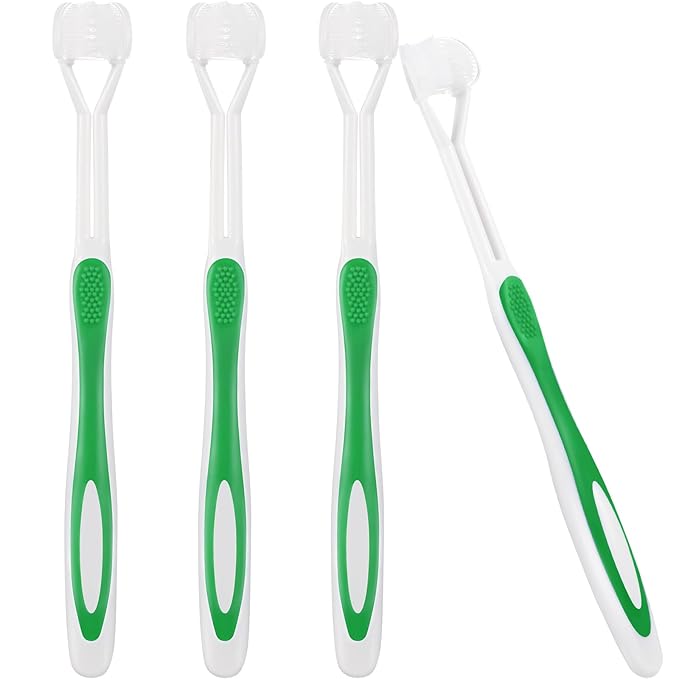 Boao 4 Pieces Three Sided Toothbrush Autism Sensory Toothbrush Bristle Travel Brush for Kids Complete Teeth Gum Care Good Angle Clean Tooth, Soft and Gentle(Green)