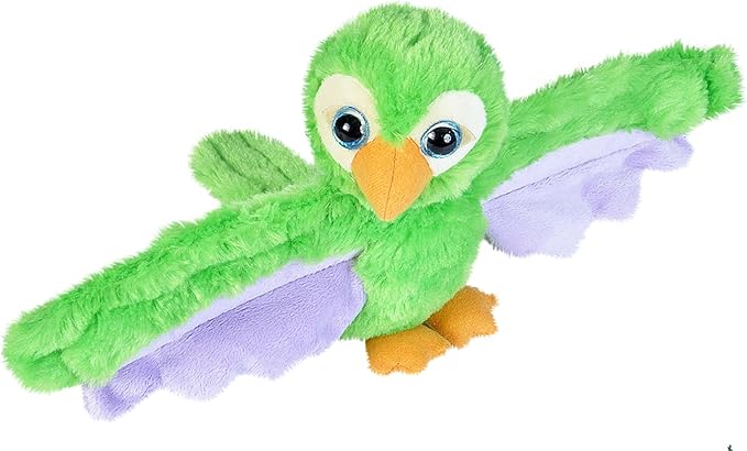 Wild Republic Huggers Green Parrot Plush Toy, Slap Bracelet, Stuffed Animal, Kids Toys, 8"