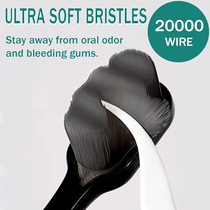 GoldDawn Extra Soft Toothbrush for Sensitive Teeth and Gums， Micro Fur Manual Toothbrush with 20000 Ultra Soft Bristle, Excellent Cleaning Effect， Perfect for Adults & Kids (6 Pack Gray Bristles)