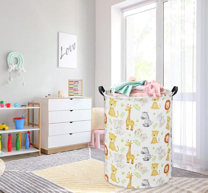 HIYAGON Woodland Baby Laundry Basket Animal Baby Hamper for Nursery Girl Kids Hamper Cute Kids Toys Storage Bin Organizer Animal Nursery Decor for Home(Green Animal)
