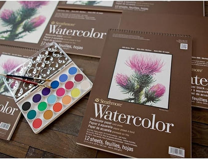 Strathmore 400 Series Wire Bound Watercolor Pad, 140 lb. Cold Press, 12 X 18 inches, White, 12 Sheets (440-3)