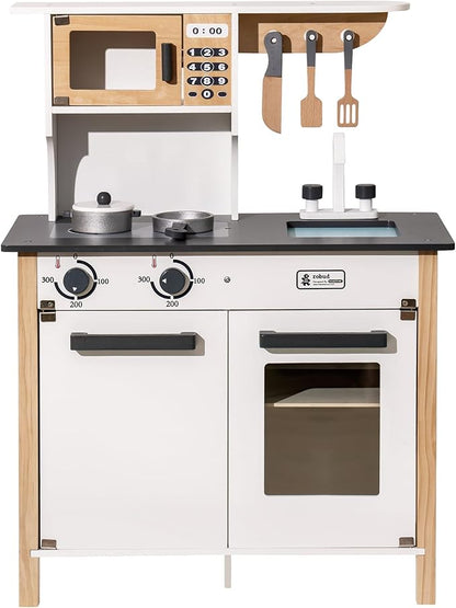 ROBUD Wooden Play Kitchen, Kids Kitchen Playset with Realistic Design, Toy Kitchen Gift for Boys and Girls, Age 3+