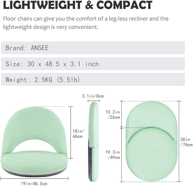 Floor Chair Floor Cushion Folding Padded Gaming Chair Adjustable 5-Position Floor Seat with Back Support for Kids Adult Great for Gaming Reading Meditating