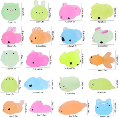 POKONBOY 23 Pack Squishies Mochi Squishy Toys Glow in The Dark Party Favors for Kids - Mini Kawaii Squishies Mochi Animals Stress Relief Squishy Pack Squishy Cat Squishys with Storage Box