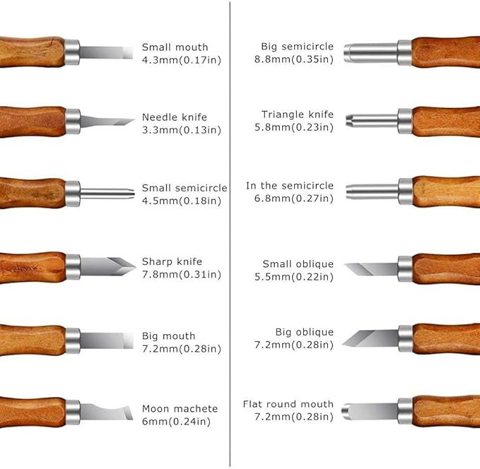 Wood Carving Tools Set, 12 PCS SK2 Carbon Steel Carving Chisels Knife Kit with Detail Wood Carving Knife, Hand Carving Tool for Beginners Kids Adult Soapstone Pumpkin Carpenter Experts DIY Sculpture