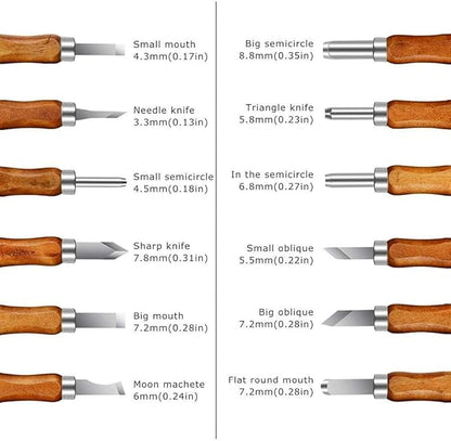 Wood Carving Tools Set, 12 PCS SK2 Carbon Steel Carving Chisels Knife Kit with Detail Wood Carving Knife, Hand Carving Tool for Beginners Kids Adult Soapstone Pumpkin Carpenter Experts DIY Sculpture