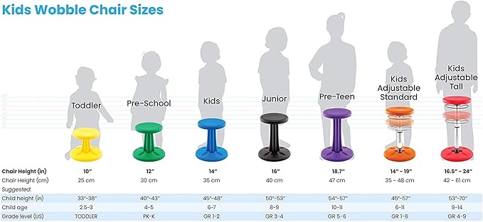 KORE DESIGN Wobble Stool Chair, Girls + Boys Kid Desk Stools, Ergonomic Small Office Chairs, Flexible Seating for Active Kids, ADD/ADHD, Classroom, School, Home, Pre-Teen (18.7in), Age 10-11 yr, Black