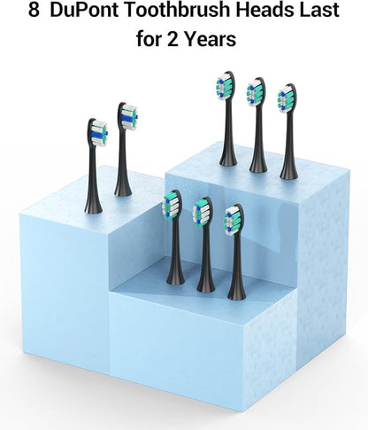 Rtauys Electric Toothbrush for Adults and Kids, Wireless Rechargeable Tooth Brush with 8 Replacement Heads, One Charge for 120 Days, 5 Modes Toothbrush with Travel Case, Black