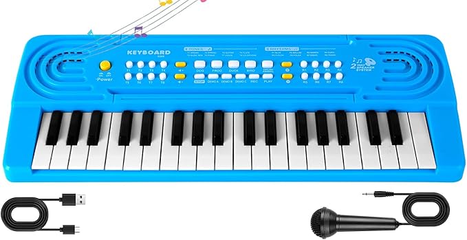 Kids Toddler Toy Piano Keyboard - 37 Key Pianos for Kid Music Toys Instruments with Microphone | Explore Creativity, Perfect Birthday for 3-8 Year Old (Blue)