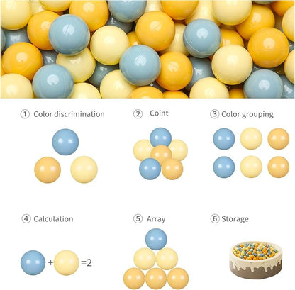 GOGOSO Ball Pit Balls - Plastic Balls for Ball Pit for Toddlers Kids Gifts Sensory Therapy Sessions,100pcs 2.15inch Blue+Yellow+Beige