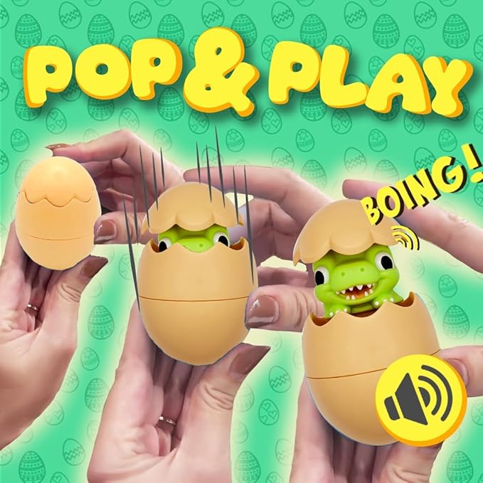 Egg Pops Talking Easter Egg Toy - Figure Pops Up & Plays Sounds, Easter Basket Stuffers for Teens - Interactive Kids Toys or Funny Gag Gifts for Teens, Cute Collectible Spring Character (Dino)
