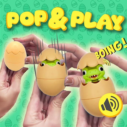 Egg Pops Talking Easter Egg Toy - Figure Pops Up & Plays Sounds, Easter Basket Stuffers for Teens - Interactive Kids Toys or Funny Gag Gifts for Teens, Cute Collectible Spring Character (Dino)
