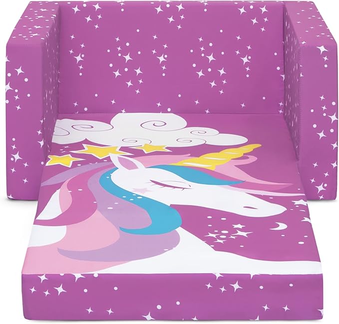 Delta Children Unicorn Cozee Flip-Out Chair For Relaxing - 2-in-1 Convertible Lightweight,Portable Chair to Lounger for Toddlers & Kids