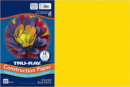 Tru-Ray® Heavyweight Construction Paper, Yellow, 12" x 18", 50 Sheets