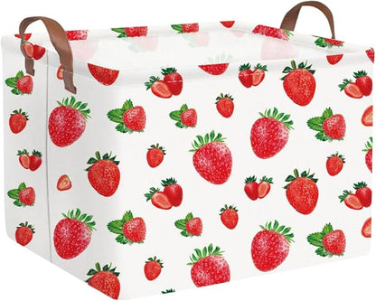 Rectangular strawberry basket,Waterproof foldable storage box with handle,Gift basket,Baby Girl Baskets,Girl room decor,Books Box(Strawberry)